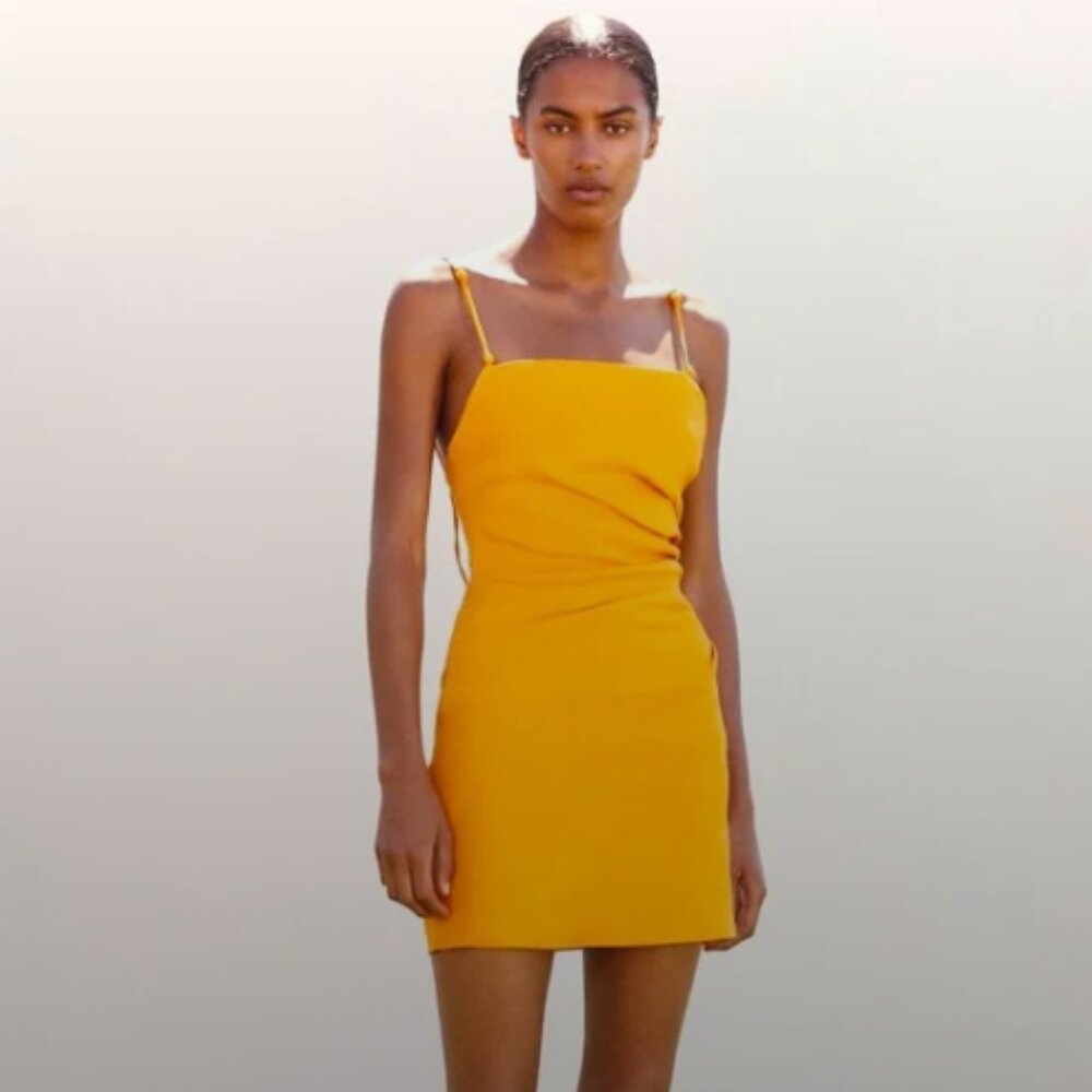 Zara Orange Draped Linen Blend Mini Dress